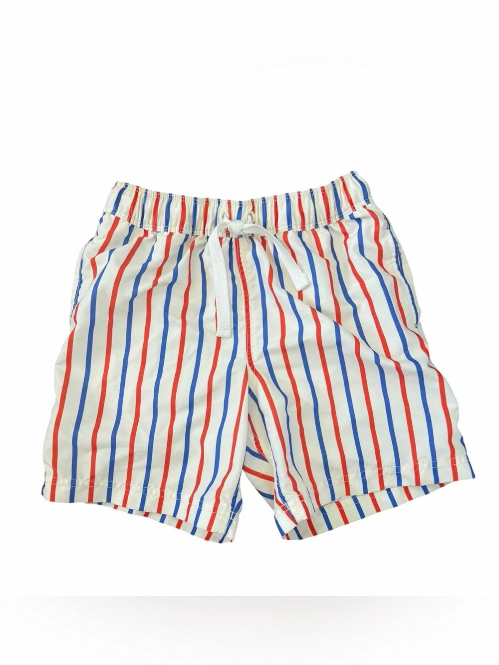 🏝️ HANNAH ANDERSON Boys Striped Swim Shorts - White with Red & Blue Stripes